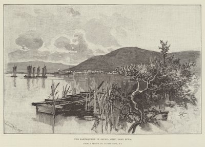 日本の地震、大津、琵琶湖 作： Alfred East